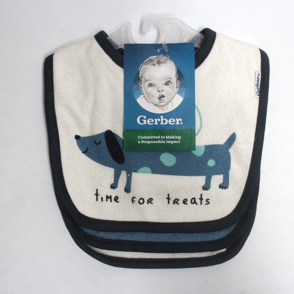 3 Gerber Bibs - Time For Treats - 2 Graphic Multi Color & 1 Solid